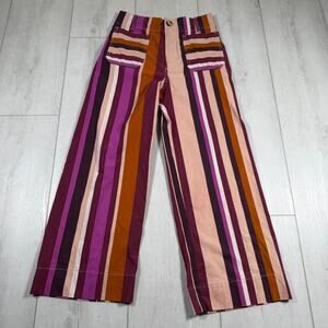 Maeve Anthropologie Pants Womens 28 Striped Purple Pink Colette Wide Leg Cropped